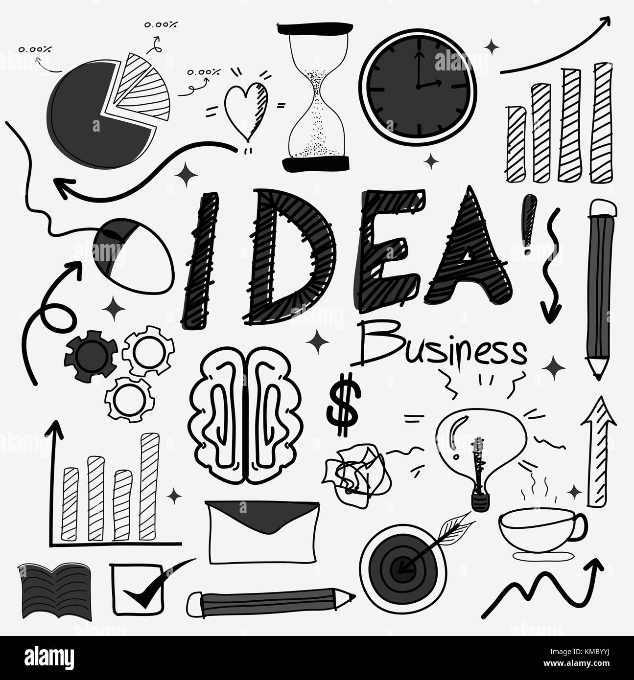Hand Drawn Doodle Business Idea set. Vector Illustration Stock Vector ...