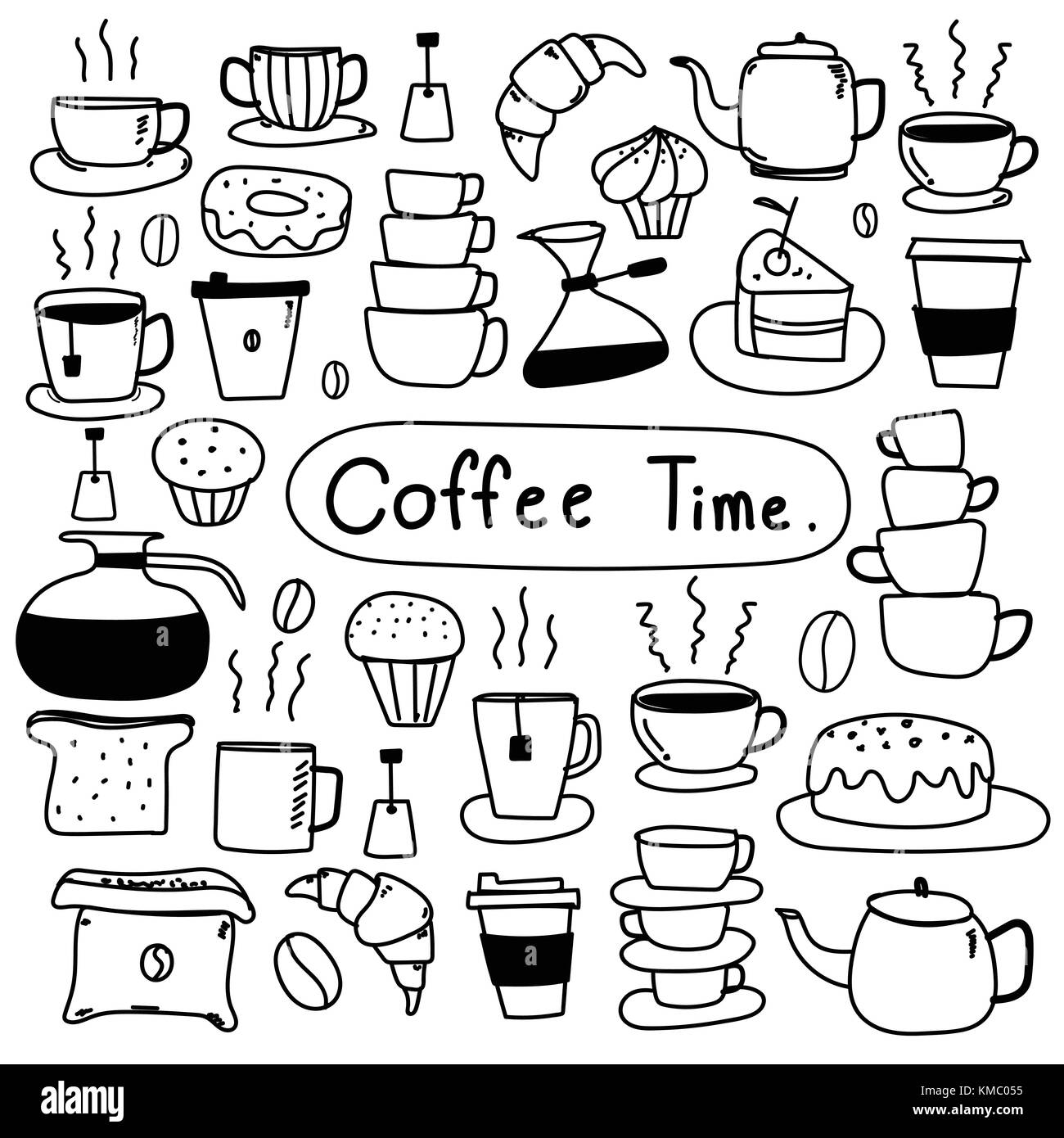 Coffee Cup Line Drawing Vector Black and White Stock Photos & Images