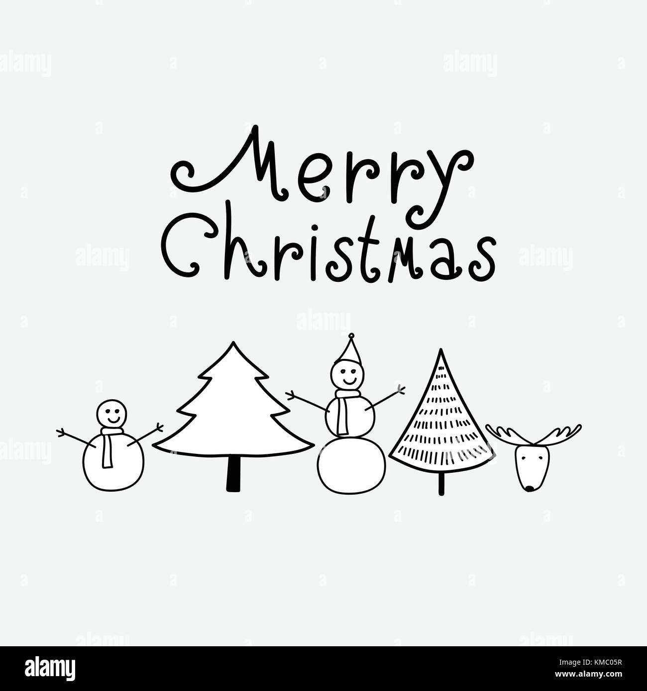 Merry Christmas Background With Black And White Mountain, Tree, Snow man  And Deer Stock Vector Image & Art - Alamy