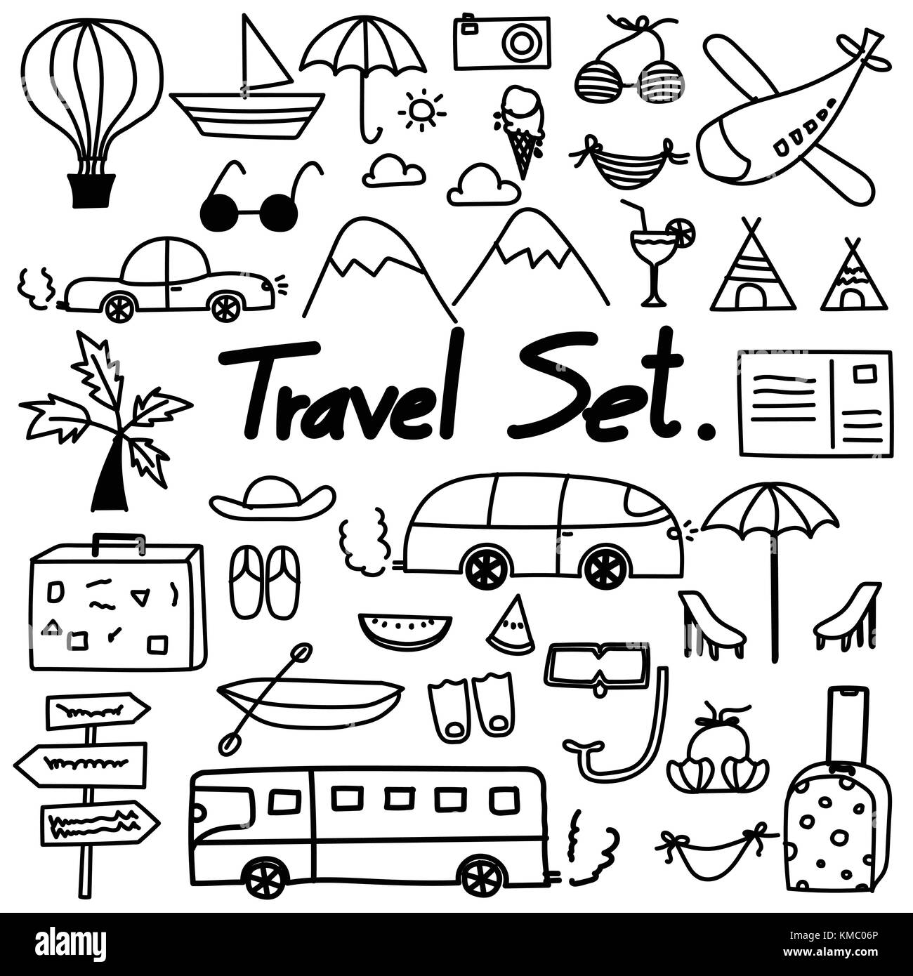 Hand Drawn Doodle Travel Set. Vector Illustration Stock Vector Image ...