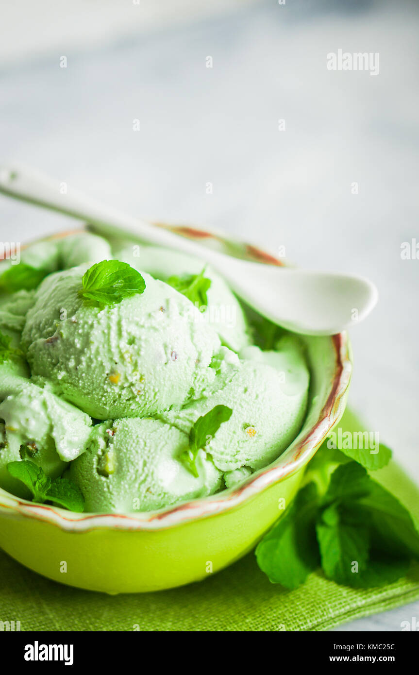 Delicious ice cream pistachio almond hires stock photography and