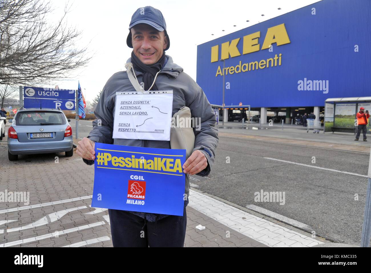 Protest by CGIL union to the IKEA in Corsico (East Milan perifery, Italy)  against unjustified dismissals Stock Photo - Alamy