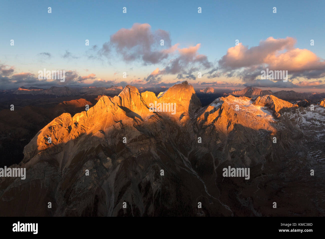 Aerial view of Marmolada, Gran Vernel, Sasso Vernale and Cima Ombretta, Dolomites, Trentino Alto Adige, Italy Stock Photo