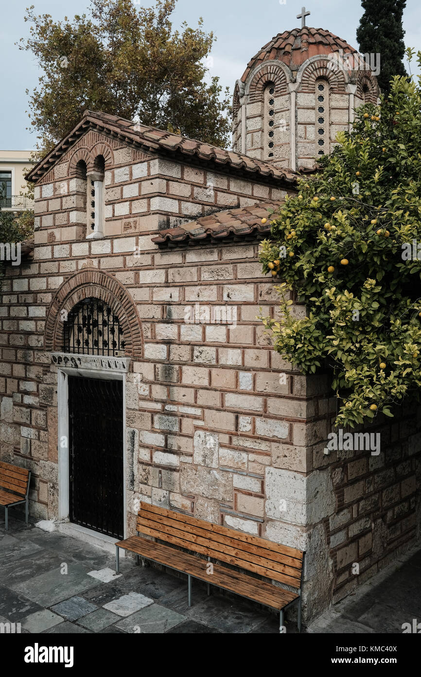 The St. George Church, Ekklisia Agii Asomati ke Agios Georgios, on Agion Asomaton, Athens, Greece. Stock Photo