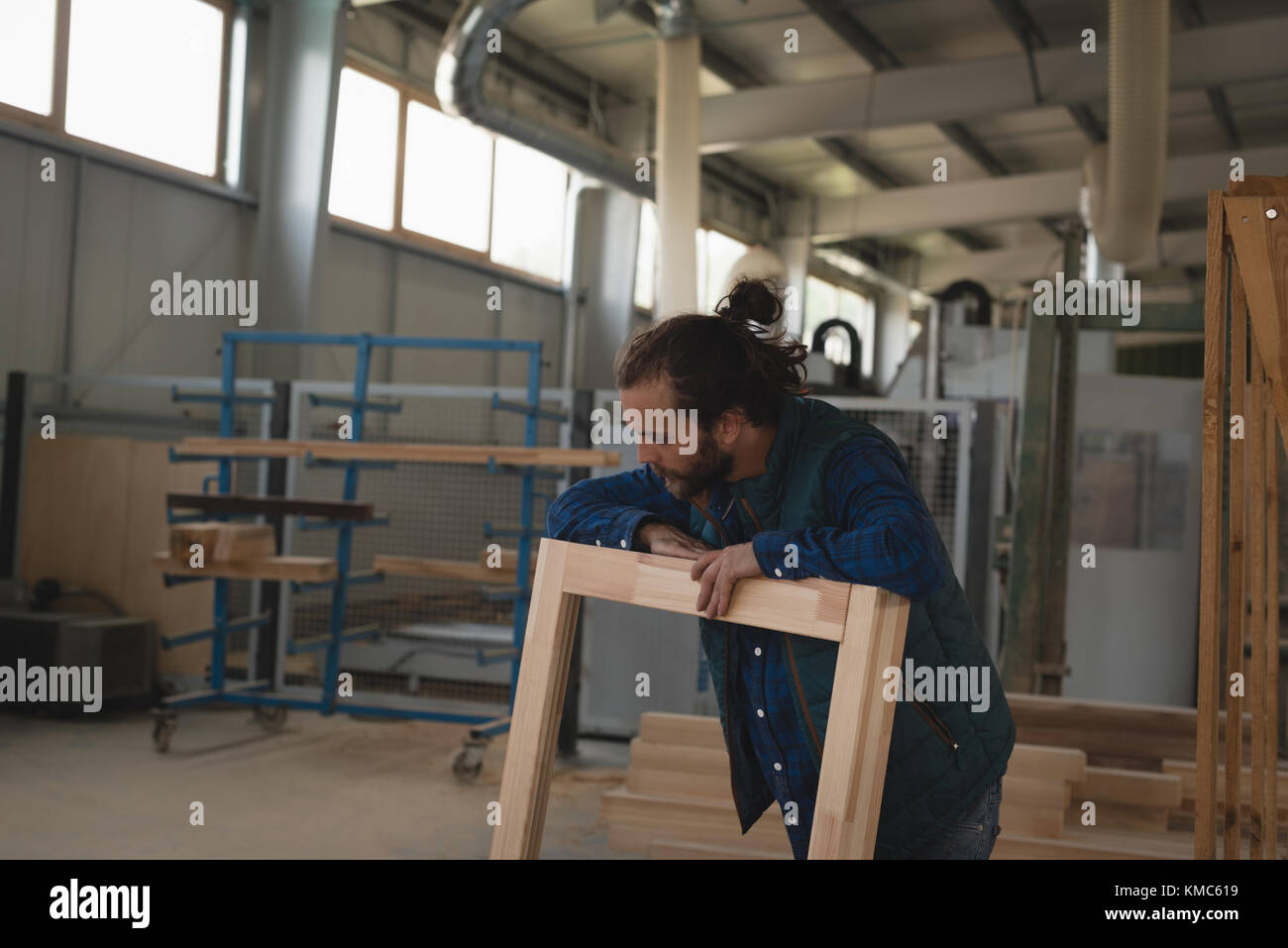 Carpenter making wooden frame Stock Photo Alamy