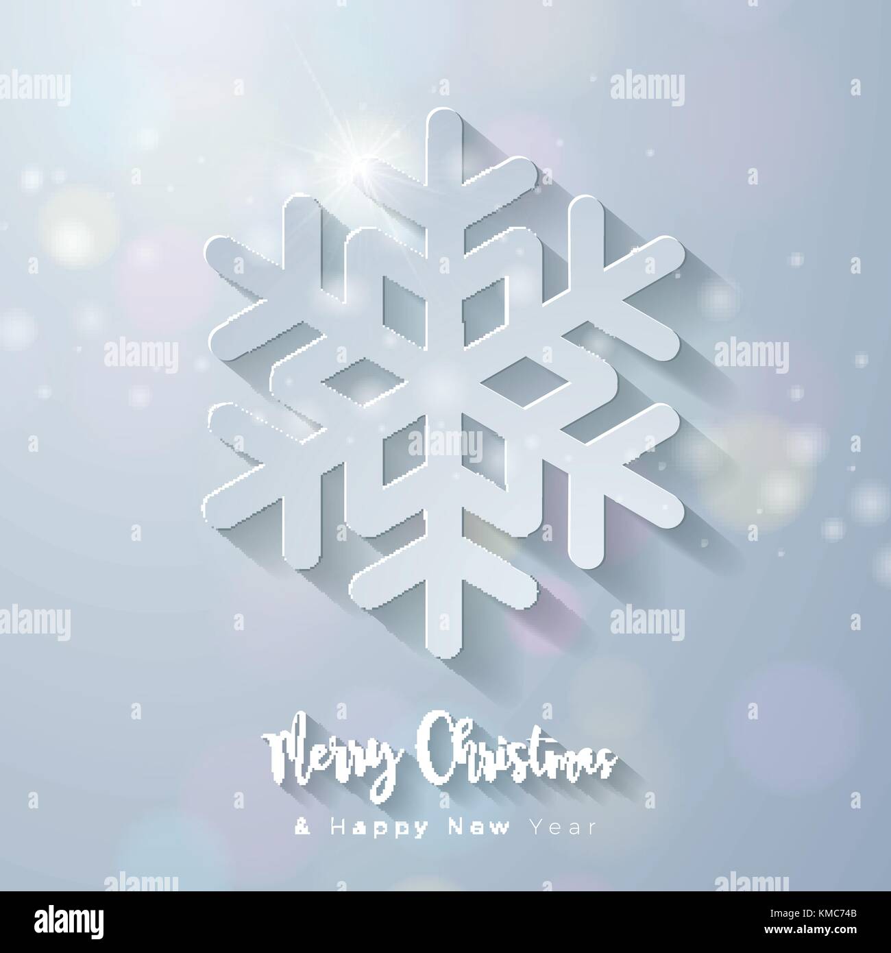 Vector Merry Christmas Illustration with Gold Glass Ball, Cutout Paper