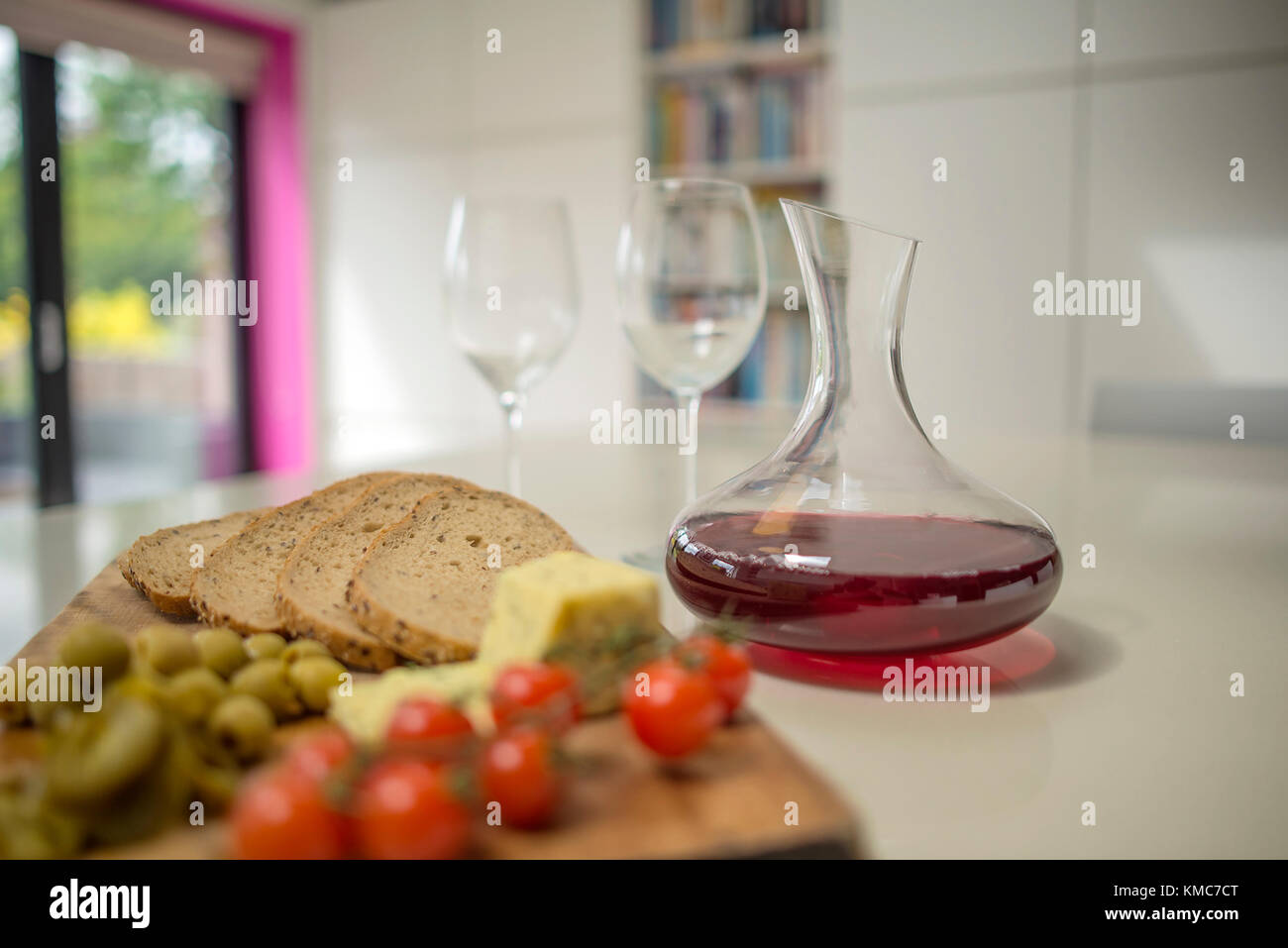 Champagne Flutes and Food on Kitchen Counter Stock Photo Alamy
