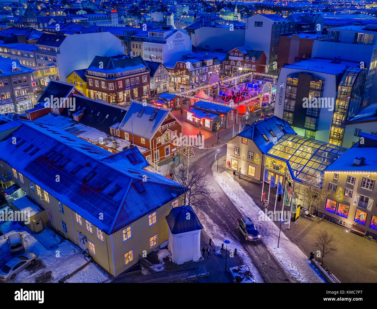 Winter, Reykjavik, Iceland. This image is shot using a drone. Stock Photo