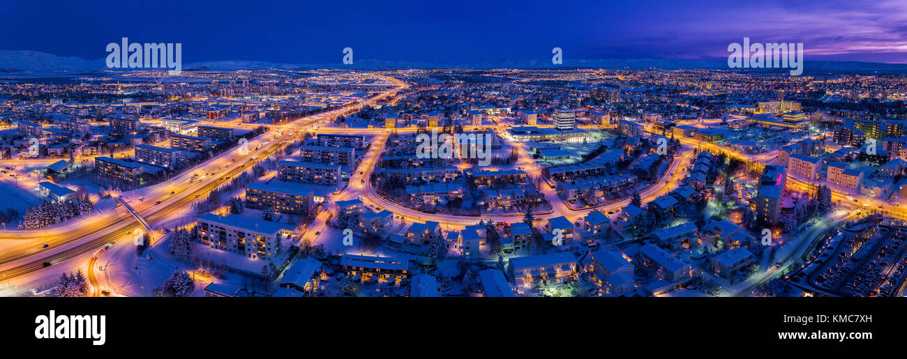 Top view of Reykjavik shot with a drone, Iceland Stock Photo
