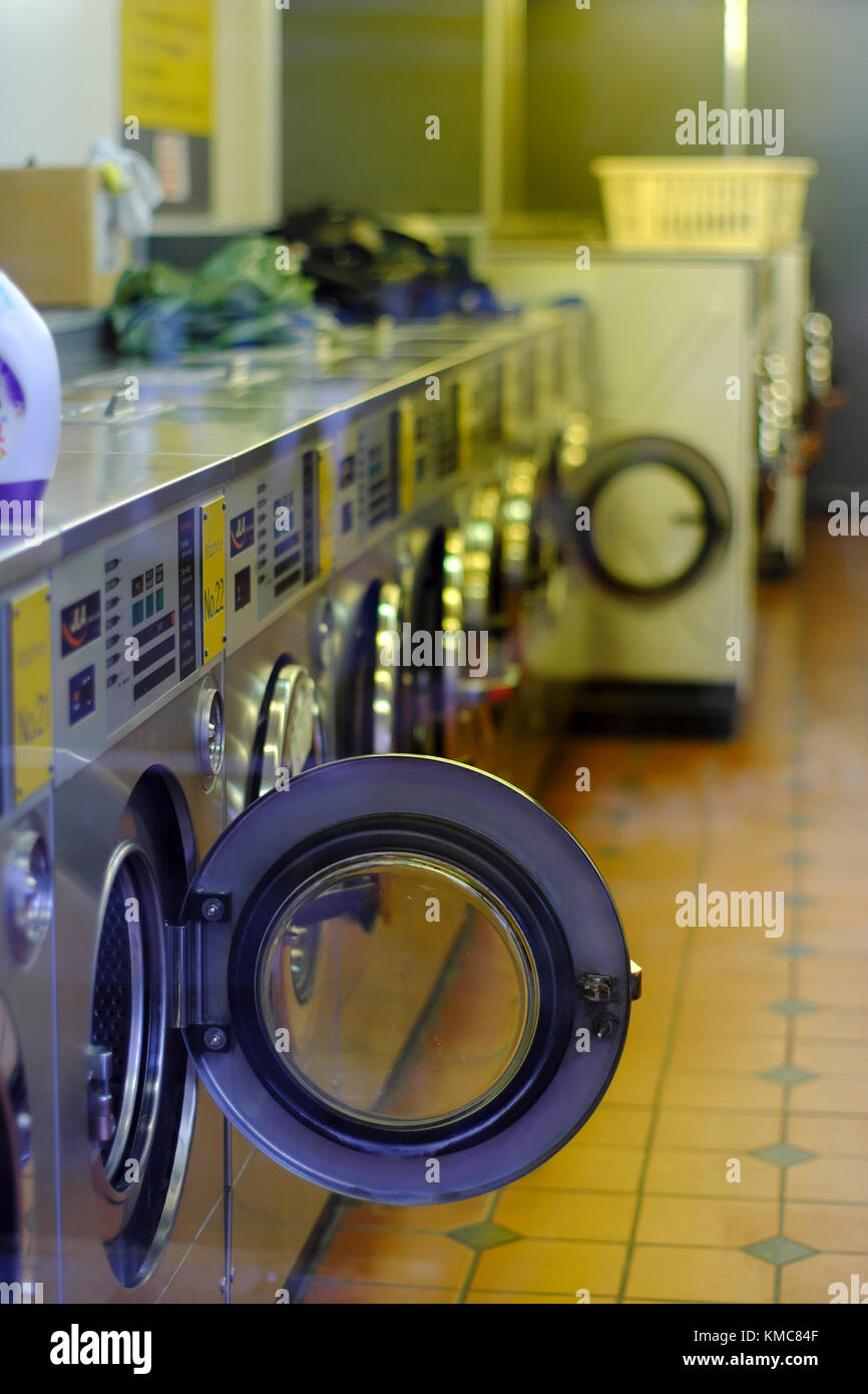washing machines inside a Laundry in London, England, UK Stock Photo