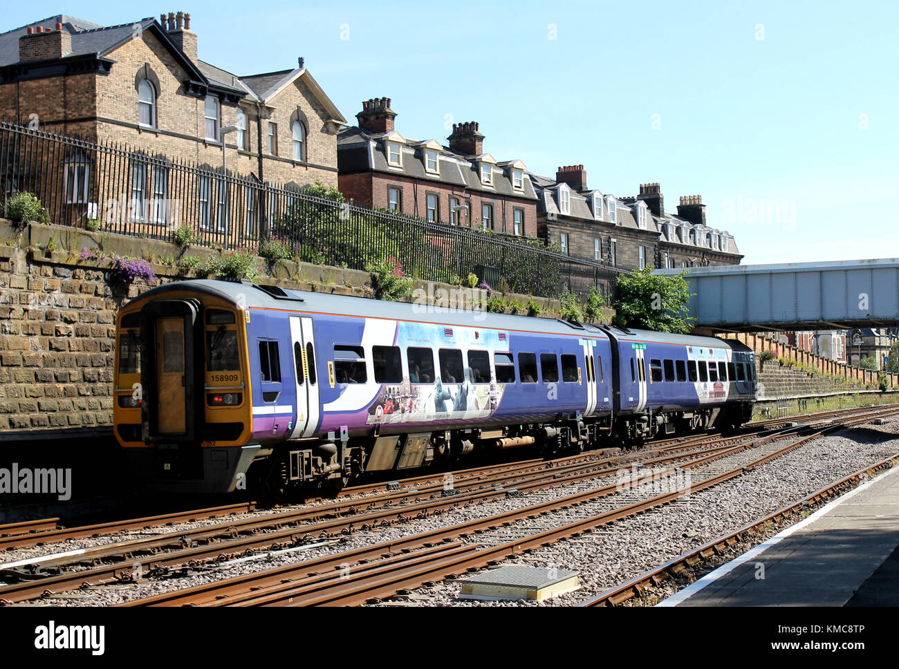 SCARBOROUGH, NORTH YORKSHIRE, ENGLAND - 19th of June 2017: Commuter training leaving Scarborough station on East Coast railway headed to York on the 1 Stock Photo