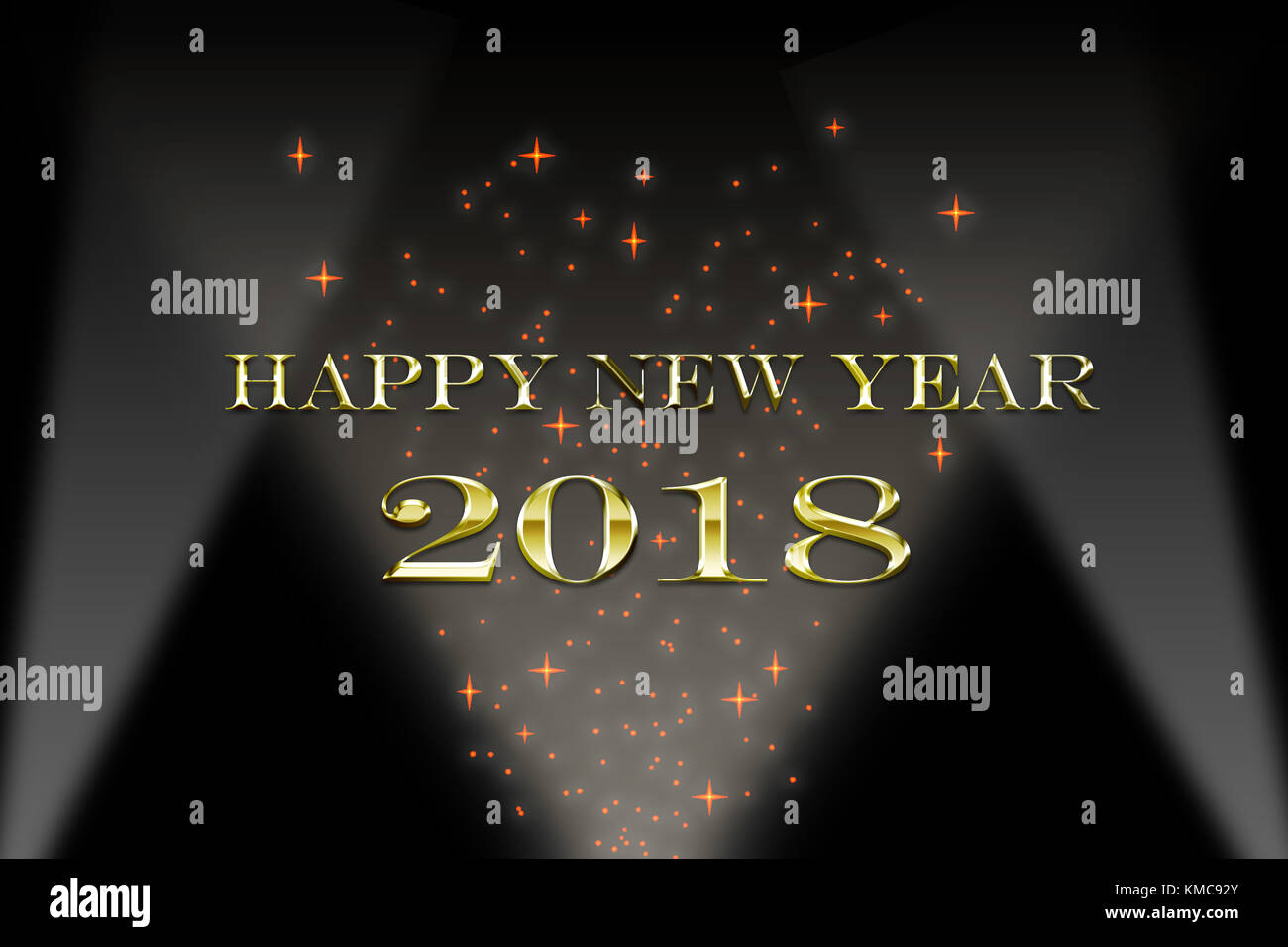 illustration of the new year 2018 on a black and gold background with stars Stock Photo
