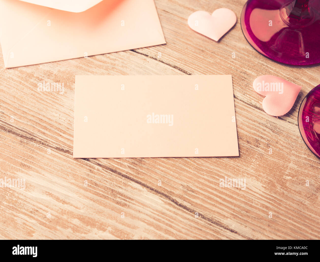 Blank pink paper letter note with hearts to fill with your text on ...