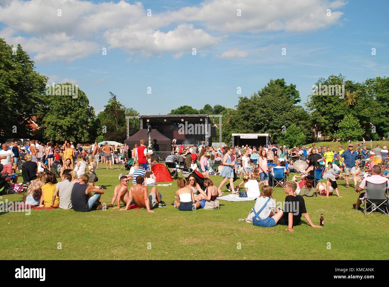 People enjoying the annual Tentertainment music festival at Tenterden in Kent, England on July 2, 2017. The free event was first held in 2008. Stock Photo