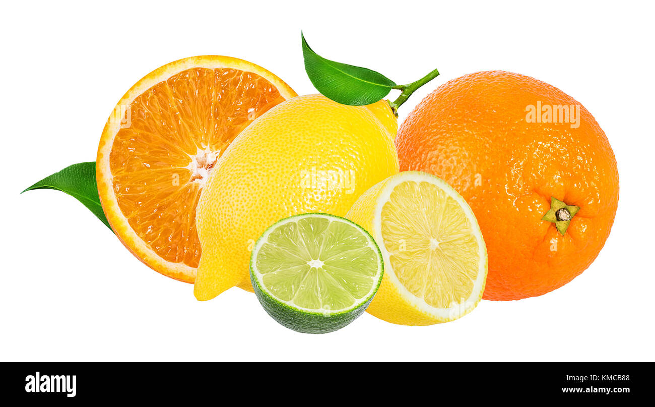 Citrus Fruit Set (orange, lime, lemon) isolated on white background ...