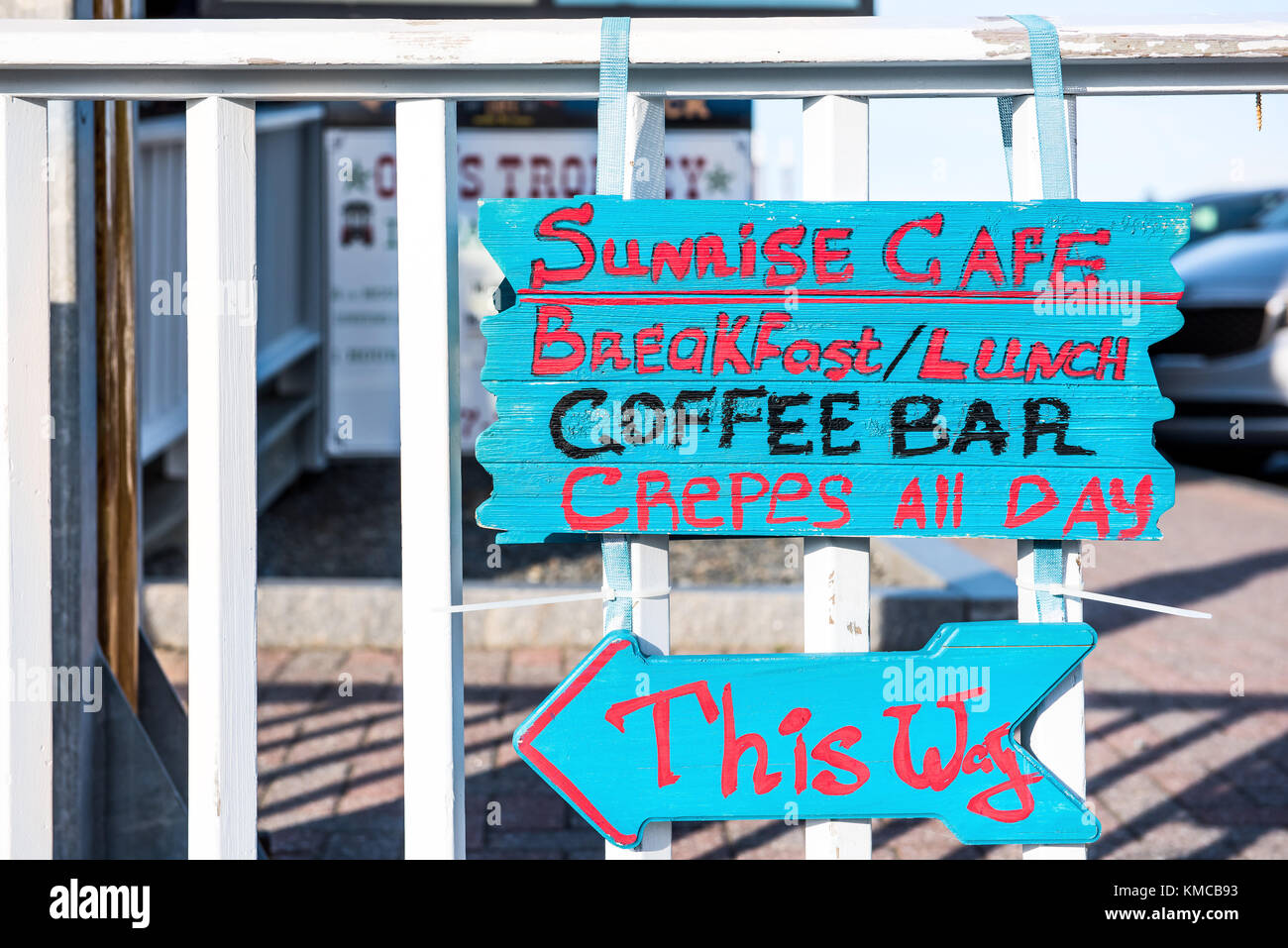 Bar Harbor, USA June 8, 2017 Closeup of sign for oceanfront