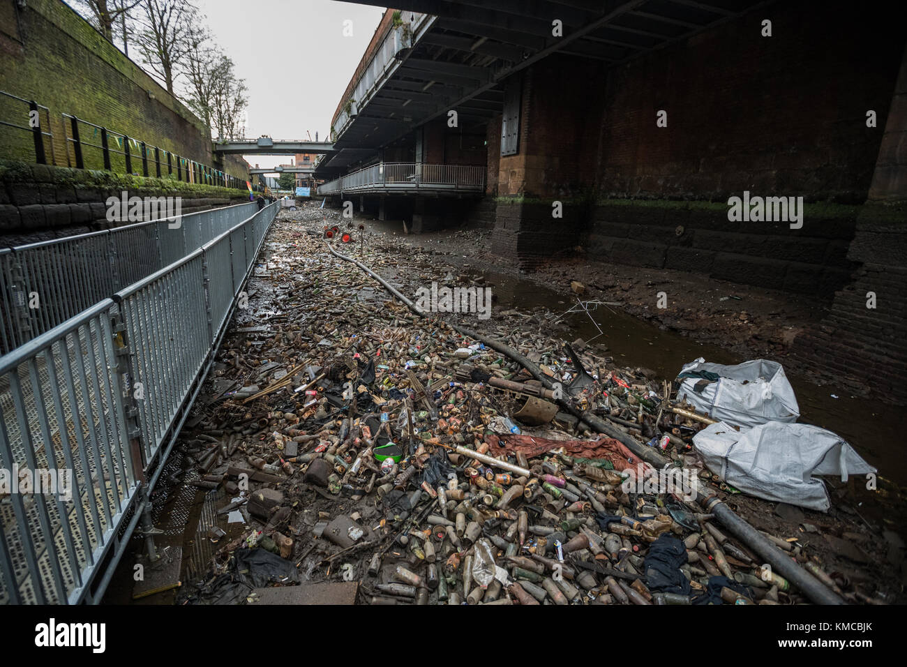 Rochdale Canal at Deansgate Locks Being Drained Of Rubbish And Litter
