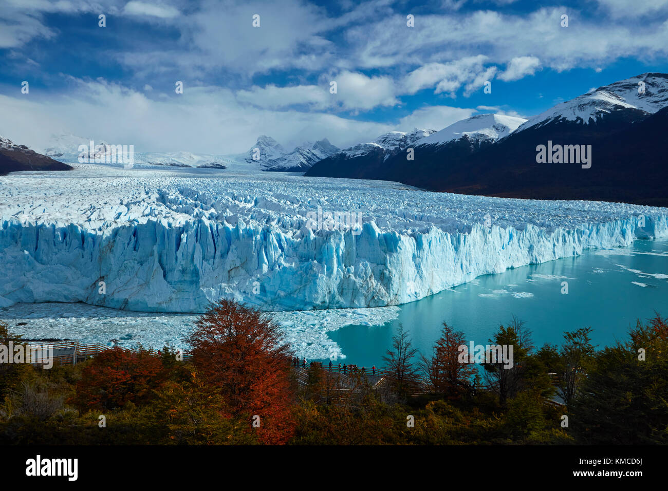 Perito Moreno Glacier Lenga Trees In Autumn And Tourists On Walkway Parque Nacional Los Glaciares World Heritage Area Patagonia Argentina Sout Stock Photo Alamy
