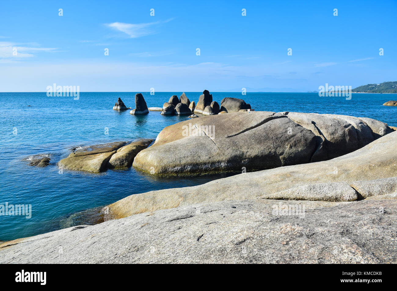 Rocky seashore beach Hin Ta Hin Yai, famous landmark at Samui island, Thailand Stock Photo