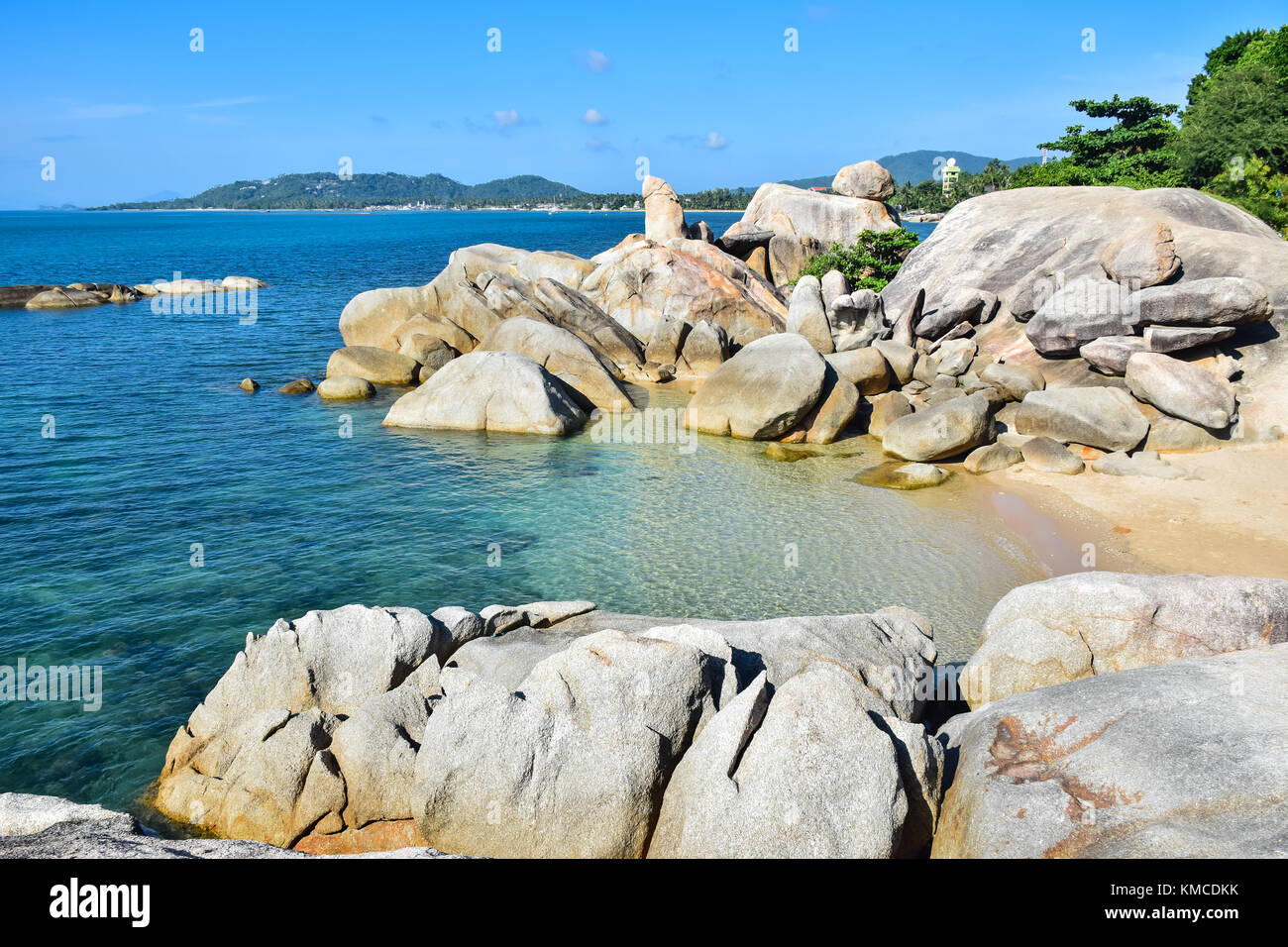 Rocky seashore beach Hin Ta Hin Yai, famous landmark at Samui island, Thailand Stock Photo
