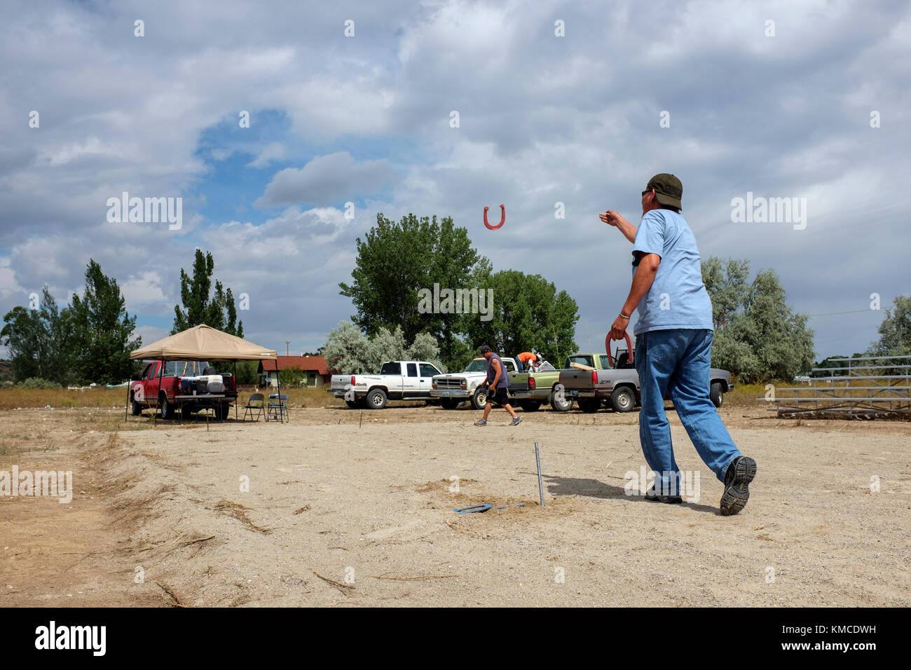 a game of horseshoes is played Stock Photo Alamy