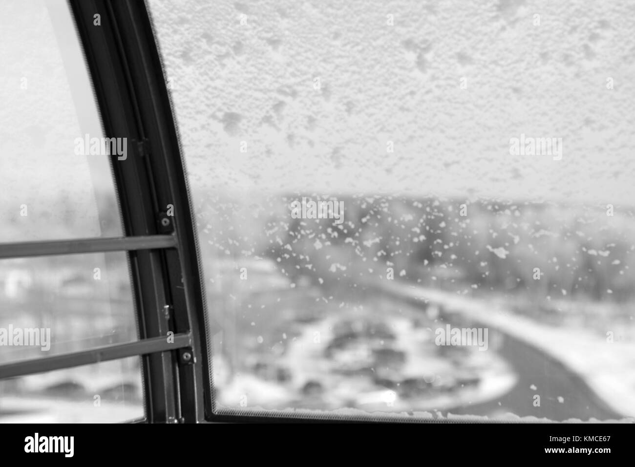 Part of frame frozen winter window with landscape Stock Photo