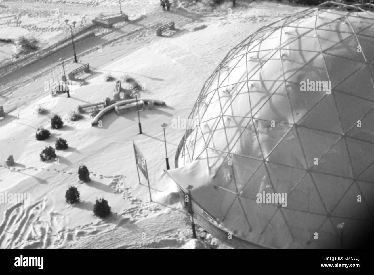 dome under snow in winter Siberia black and white photo Stock Photo