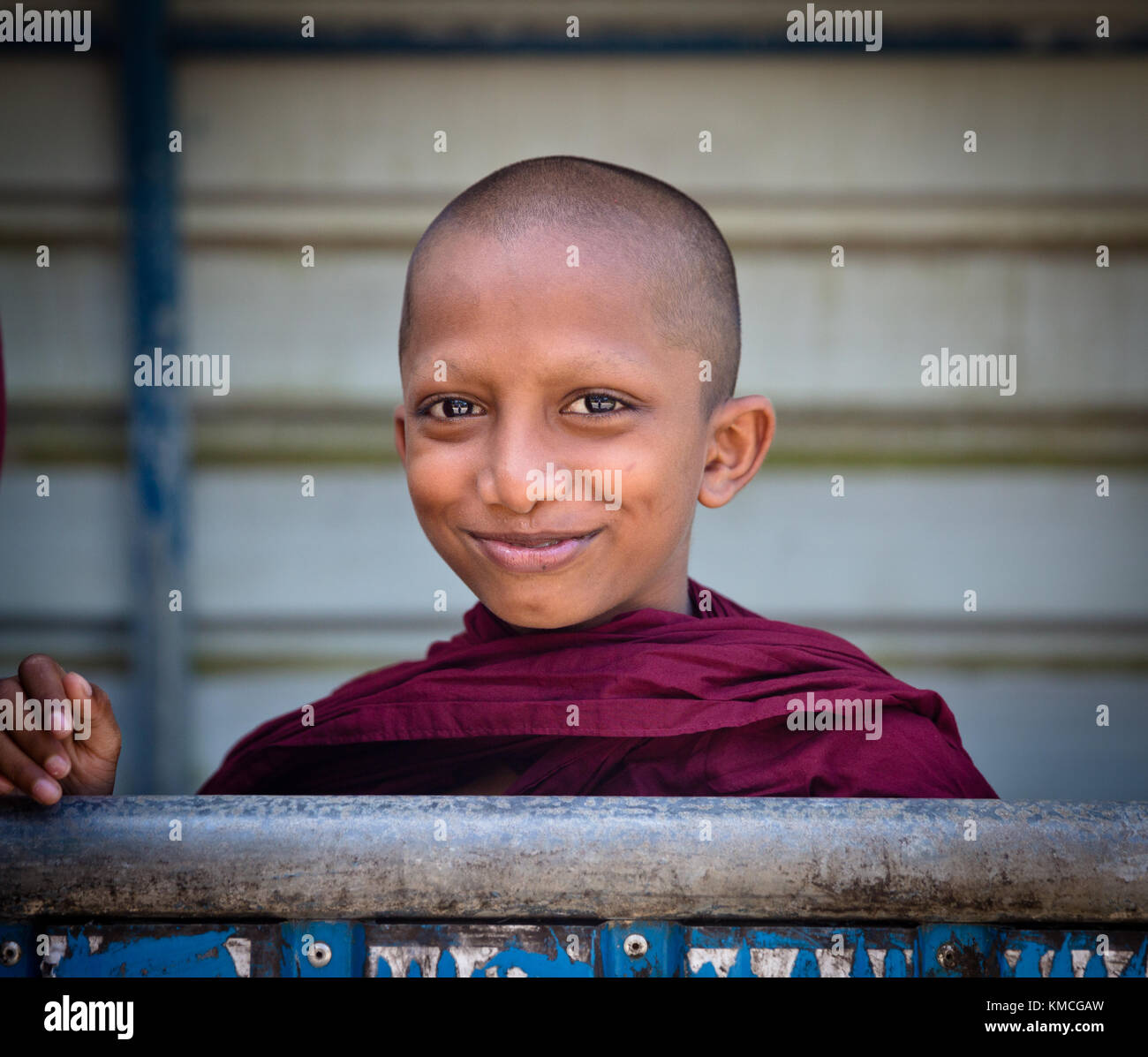 Young Buddhist monks on their way to school Sri Lanka Stock Photo