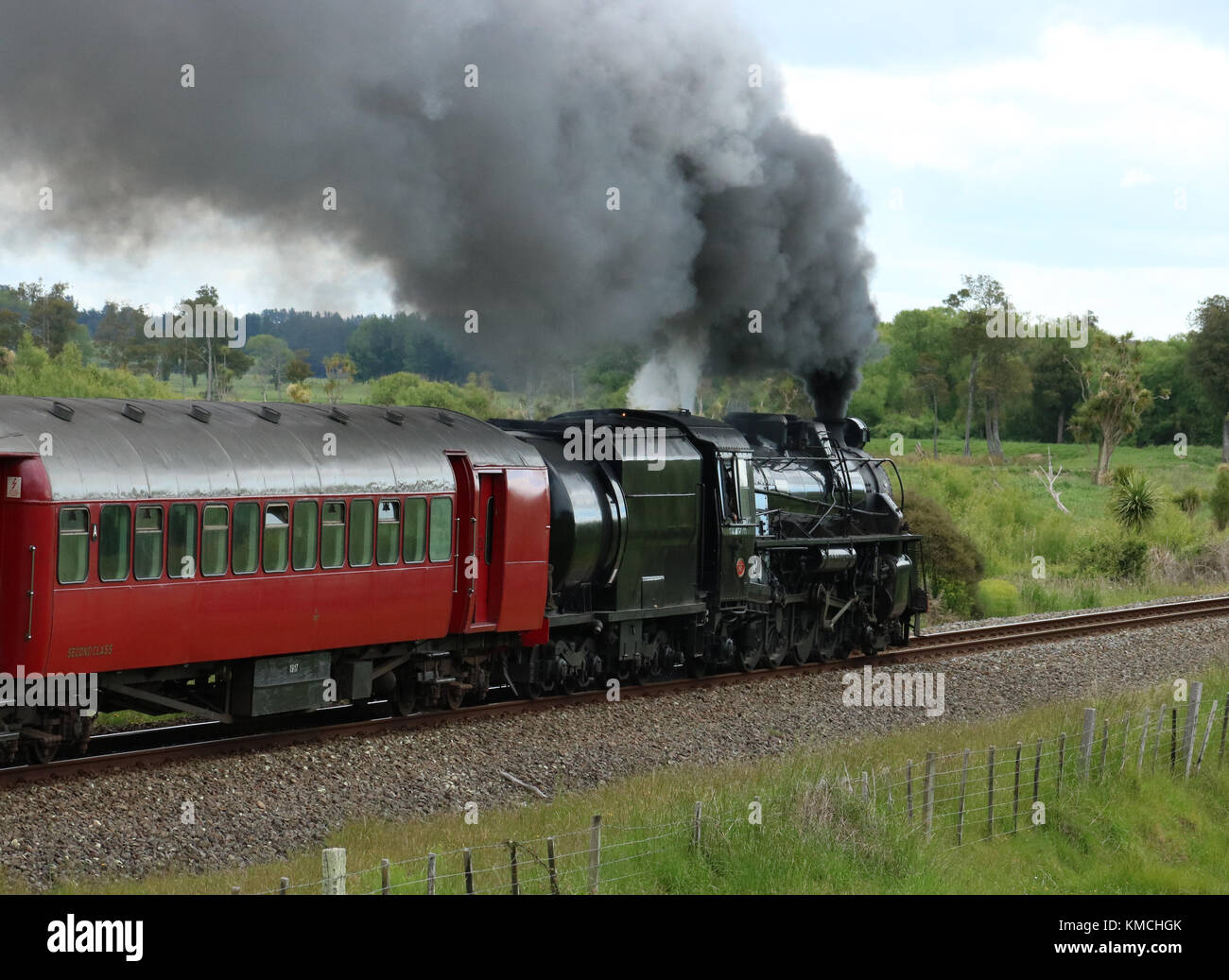 Preserved steam train run past in North Island, New Zealand on Sunday