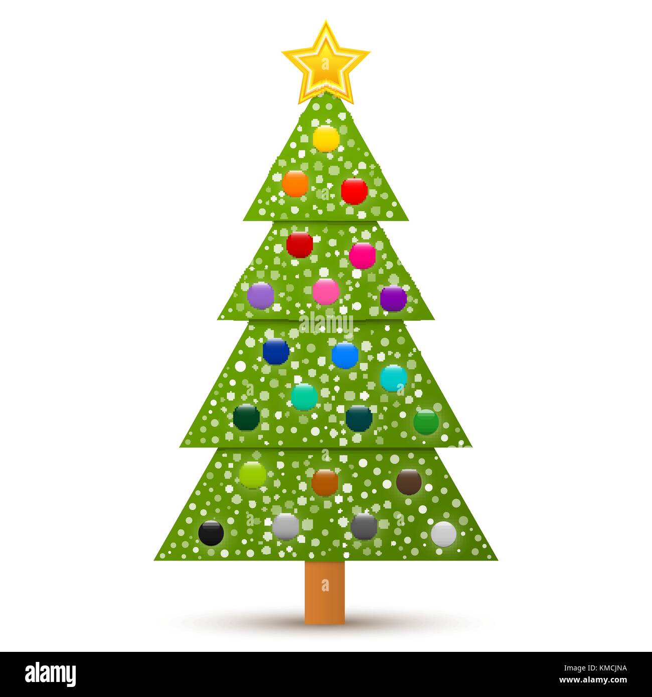 Vector abstract decorated Christmas tree with star, balls and snow ...