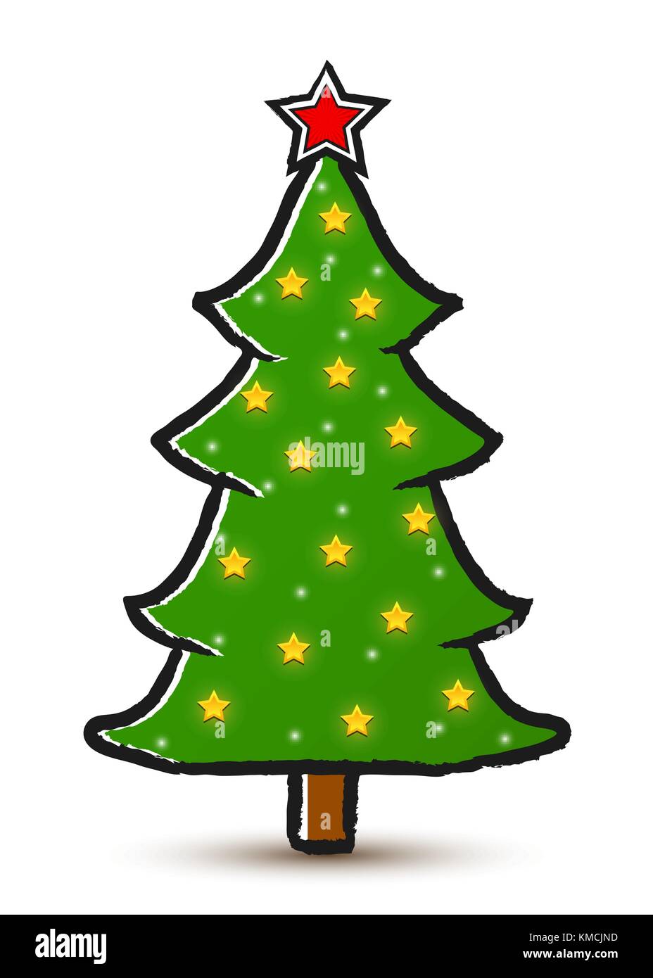 Vector drawing abstract decorated Christmas tree isolated on white ...