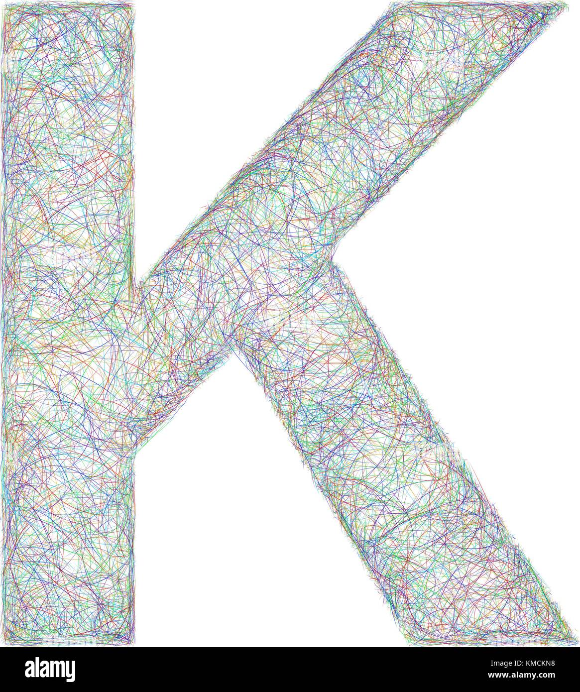Colorful sketch font design - letter K Stock Vector