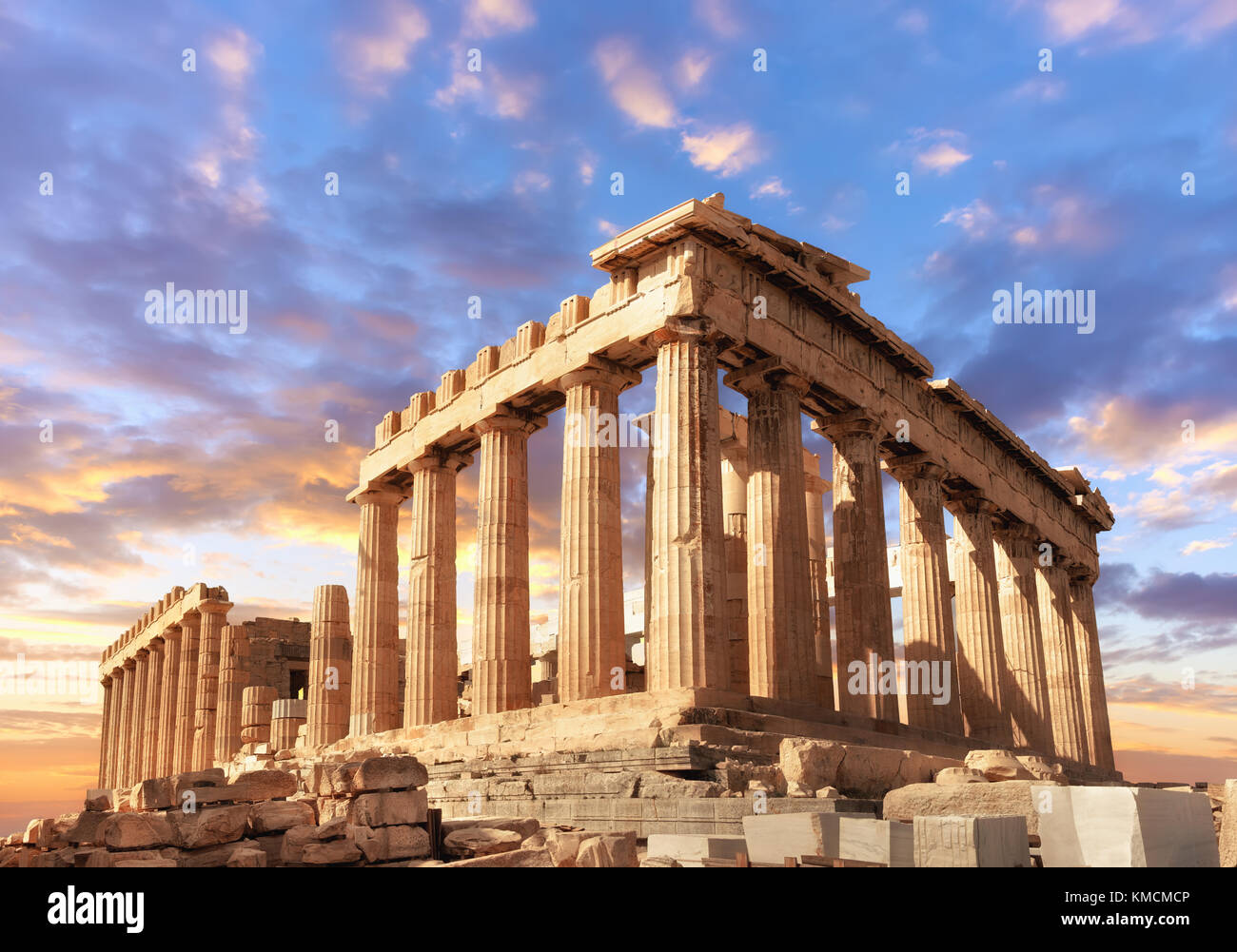 Parthenon temple on a sinset. Acropolis in Athens, Greece, This picture is toned. Stock Photo