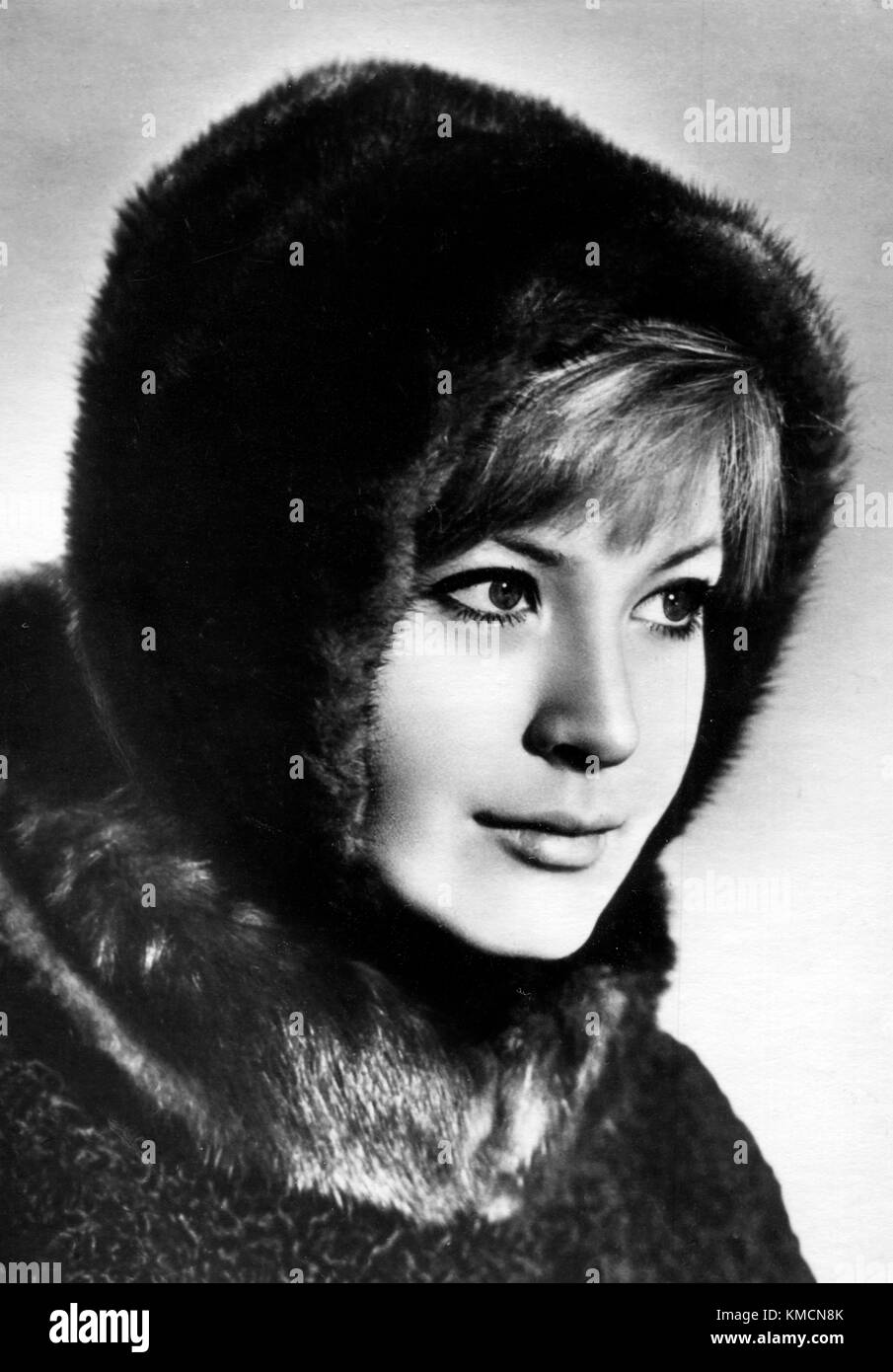 Lyudmila Maksakova. Photo by G. Ter-Ovanesov. Reproduction of the postcard, Russia, Moscow, 1965. Lyudmila Maksakova is a Soviet Russian stage and film actress who appeared in 24 films between 1965 and 1998. Honored with the People's Artist of Russia title in 1980, she is also a laureate of the USSR State Prize . Stock Photo
