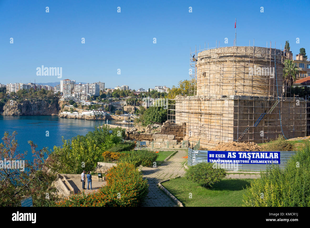Hidirlik Tower at Karaalioglu Park, old town Kaleici, Antalya, turkish riviera, Turkey Stock Photo