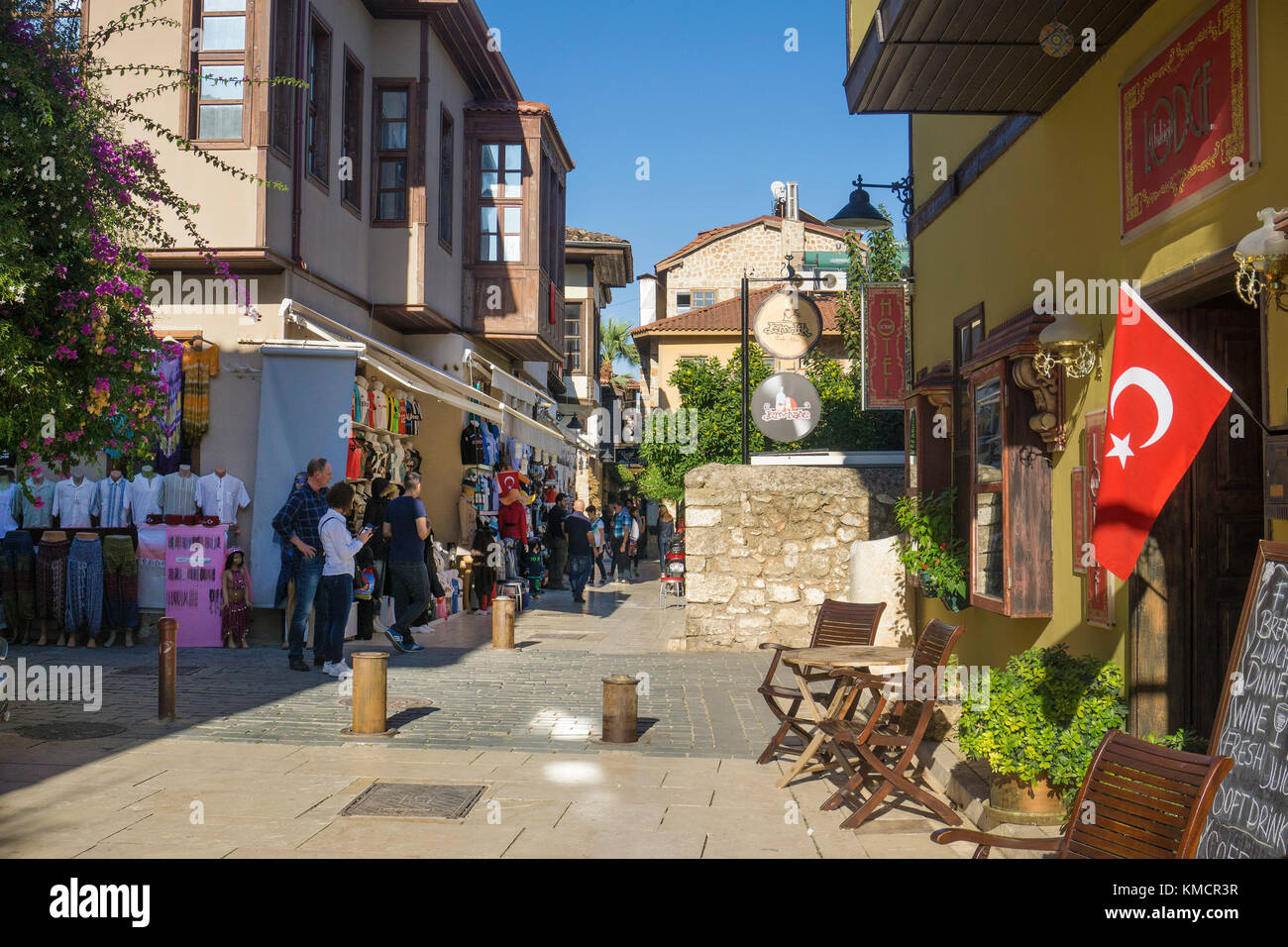 Bazaar, Souvenir shops at a alley of old town Kaleici, Antalya, turkish riviera, Turkey Stock Photo