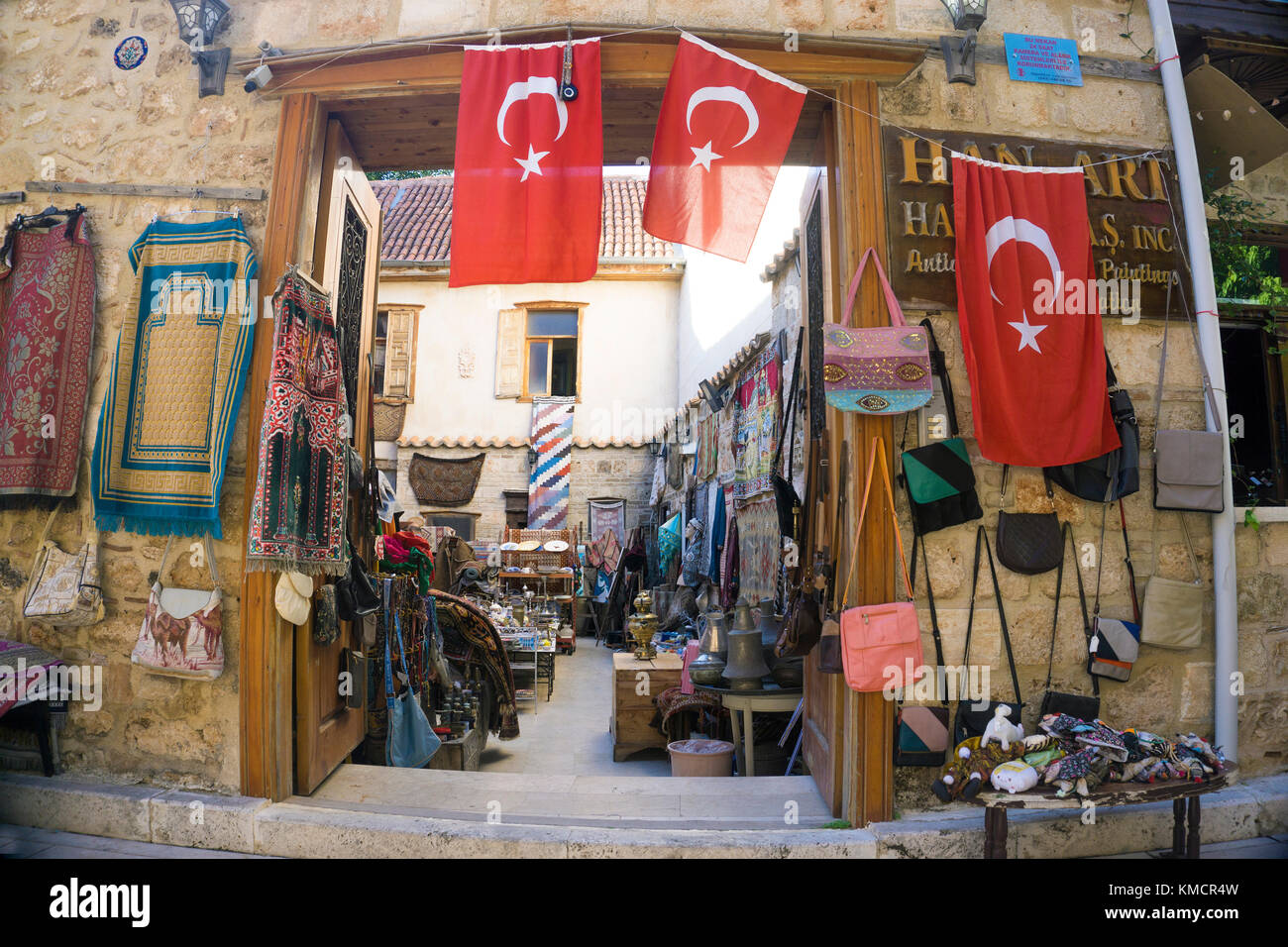 Bazaar, Souvenir shop at a small alley, Kaleici, the old town of Antalya, turkish riviera, Turkey Stock Photo