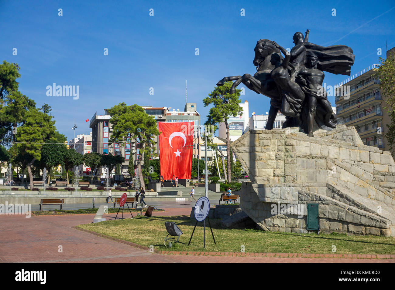 Atatuerk monument at Cumhuriyet-Meydany (place of Republic), Antalya, turkish riviera, Turkey Stock Photo