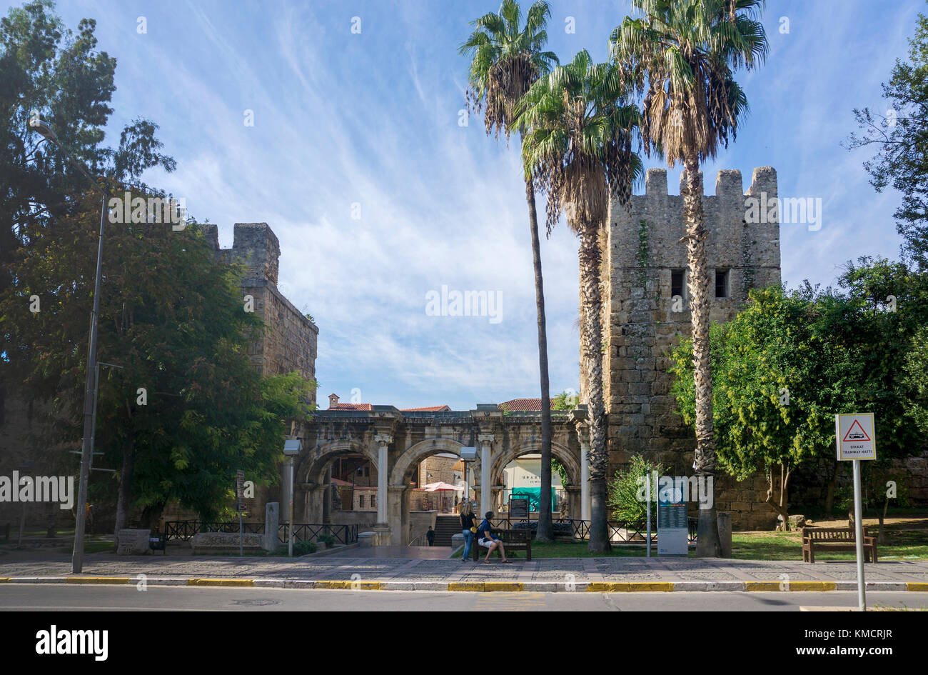 Hadrians gate at Atatuerk Caddesi, access to Kaleici, the old town of Antalya, turkish riviera, Turkey Stock Photo