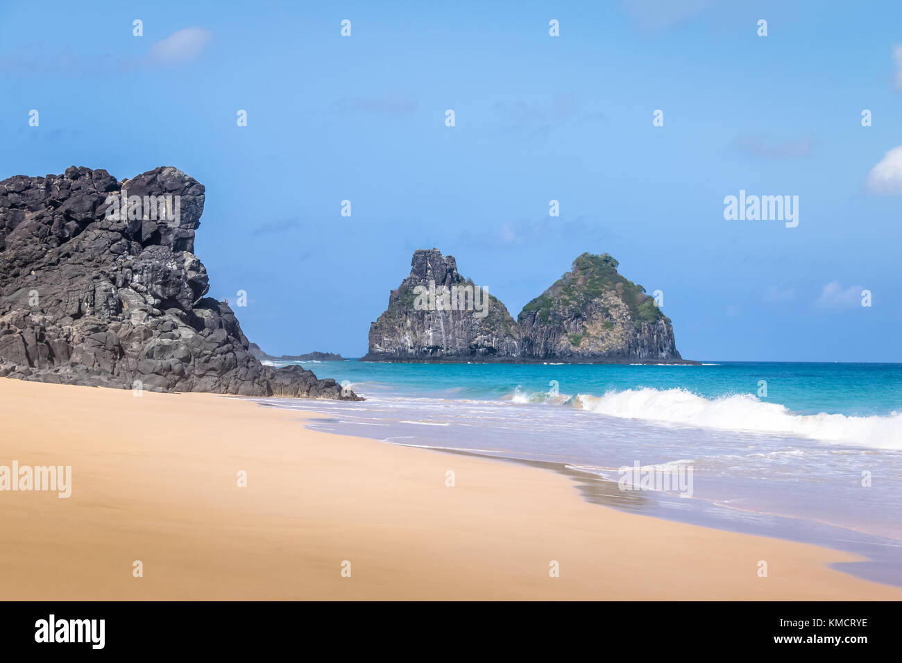 Morro Dois Irmaos and Americano Beach (Praia do Americano) - Fernando de Noronha, Pernambuco, Brazil Stock Photo