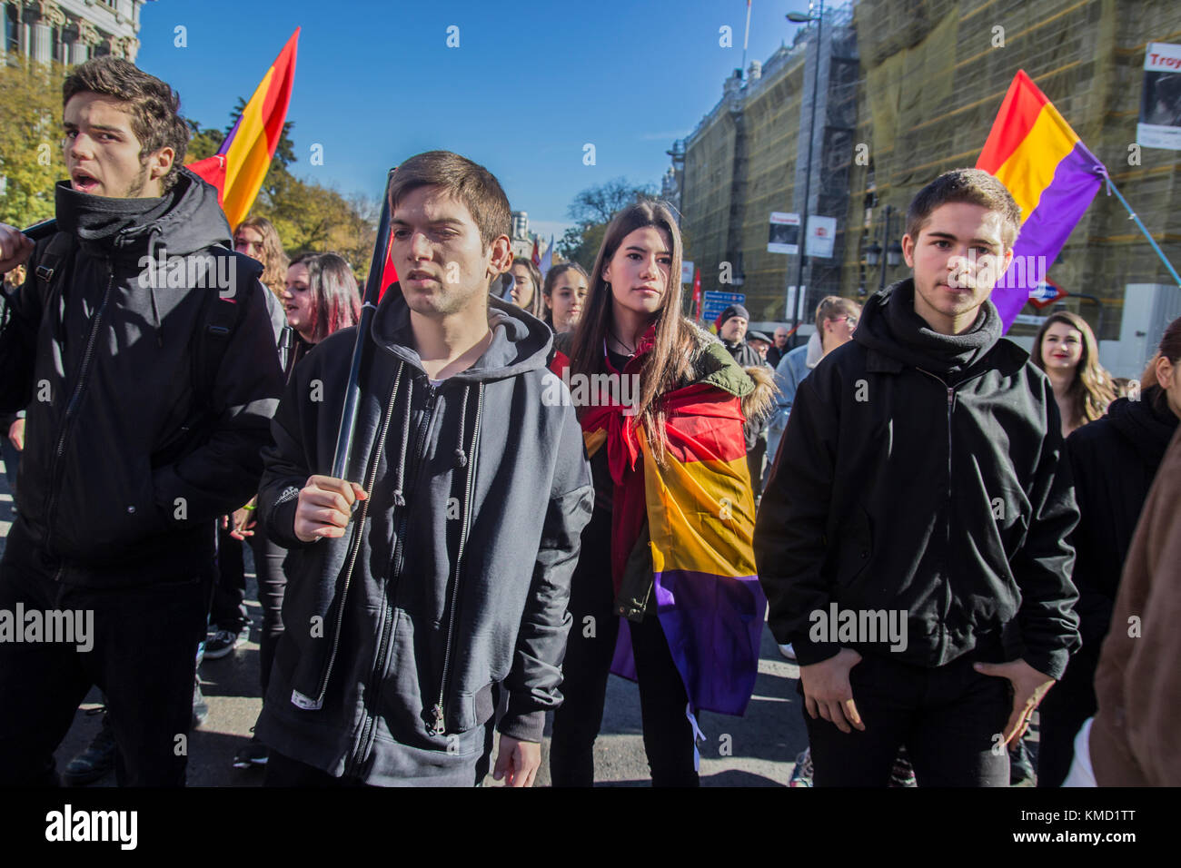 Madrid, Spain. 06th Dec, 2017. Madrid 6 december 2017 left wing republican spanish demonstrators against the king of Spain Credit: Alberto Sibaja Ramírez/Alamy Live News Stock Photo