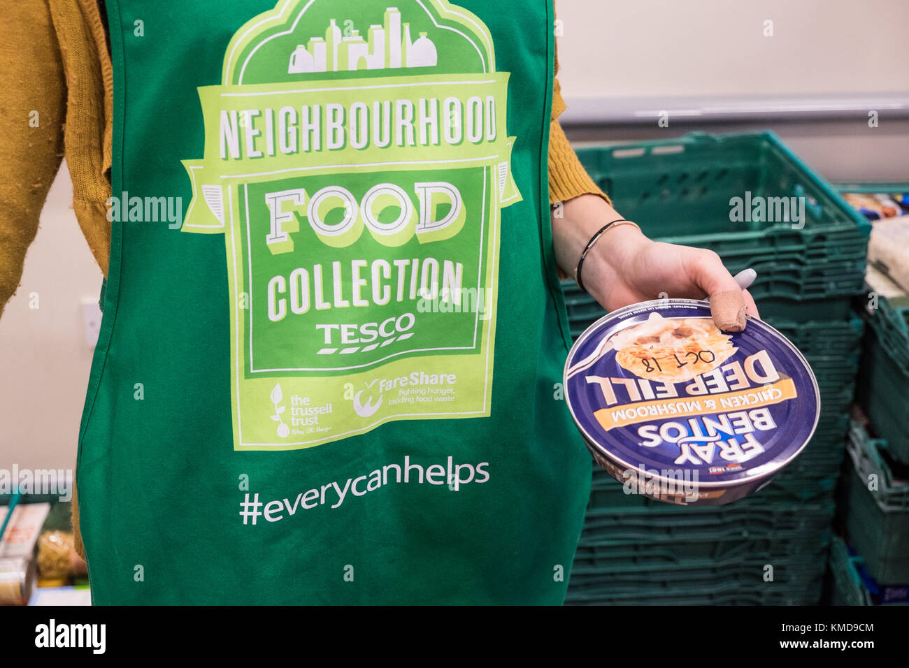Neighbourhood Food Collection is held once a year in all Tesco stores in partnership with The Trussell Trust. Food Collection,Carmarthen,Wales,UK,U.K. Stock Photo