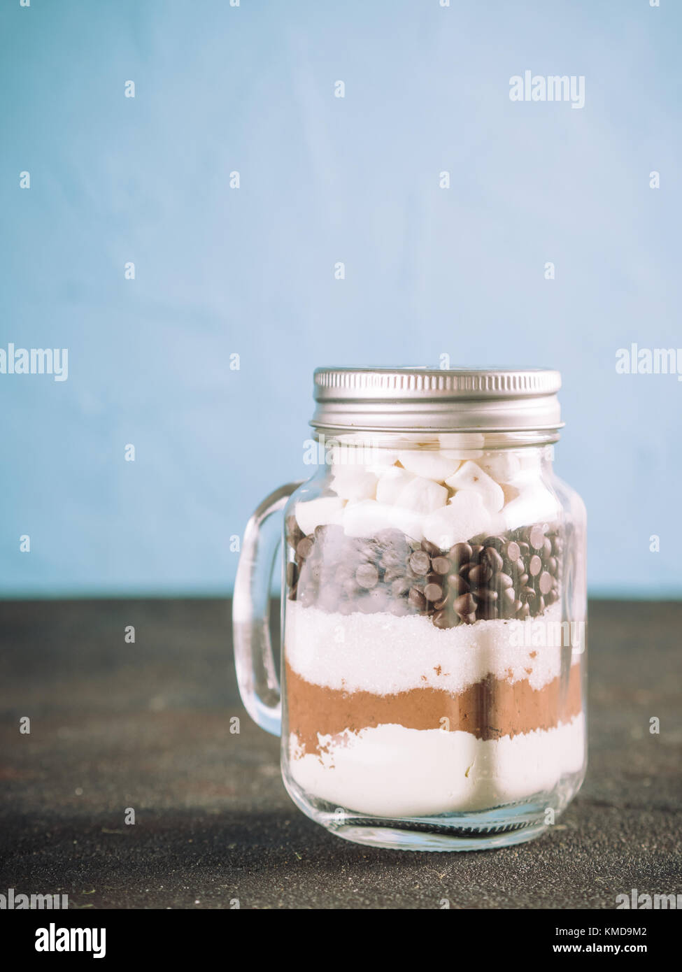 Hot chocolate mix in mason jar with copy space Stock Photo Alamy