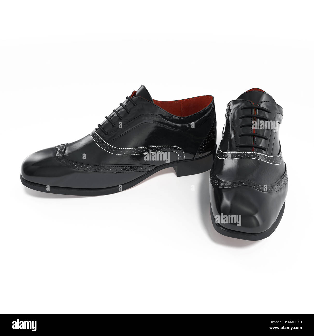 Black wingtip shoes over white. 3D illustration Stock Photo - Alamy