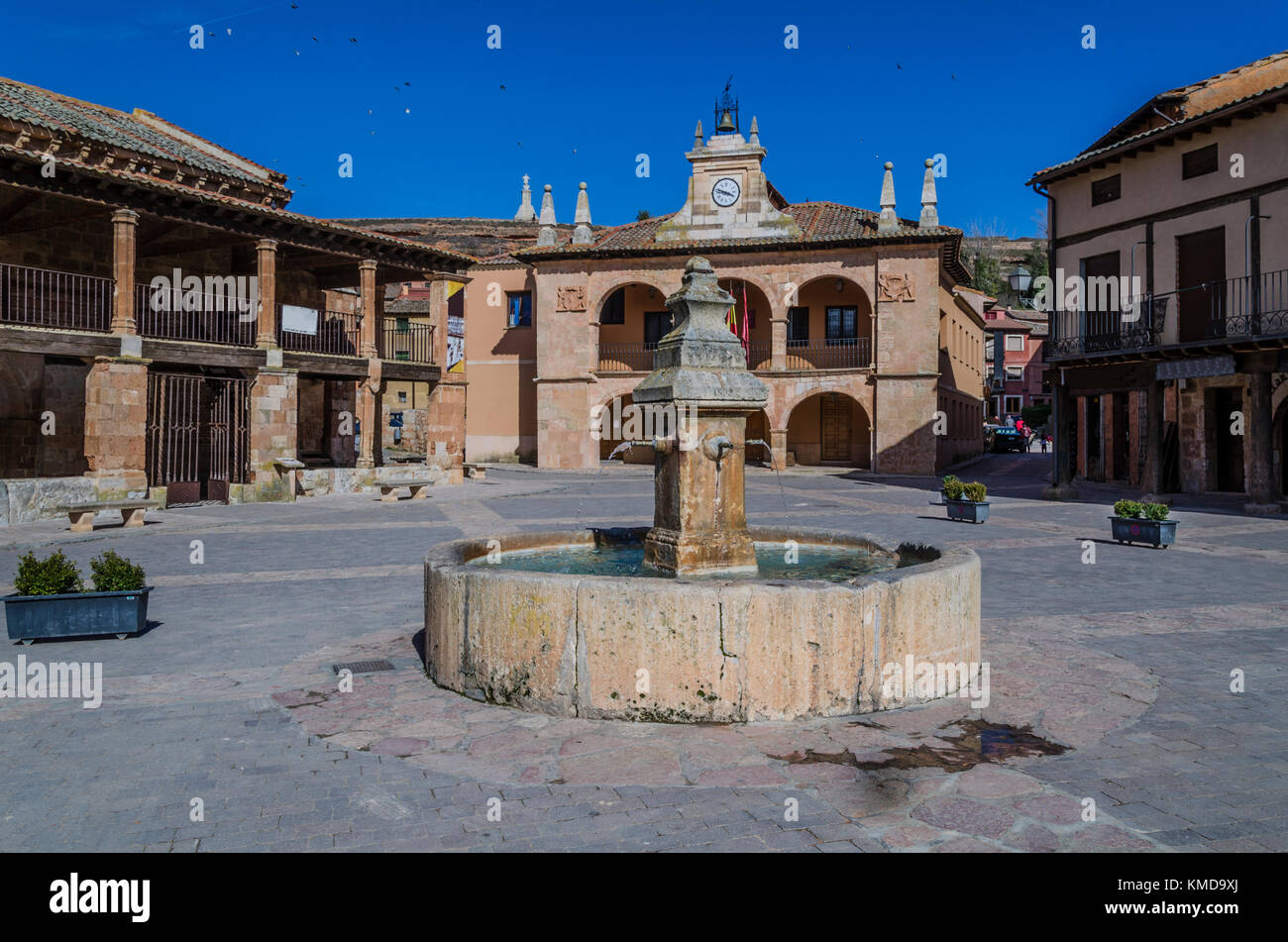 Source and government buildings of the town of ayllon spain Stock Photo