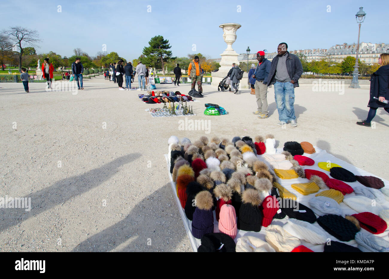 Paris, France. Jardin des Tuileries. North African men selling souvenirs Stock Photo