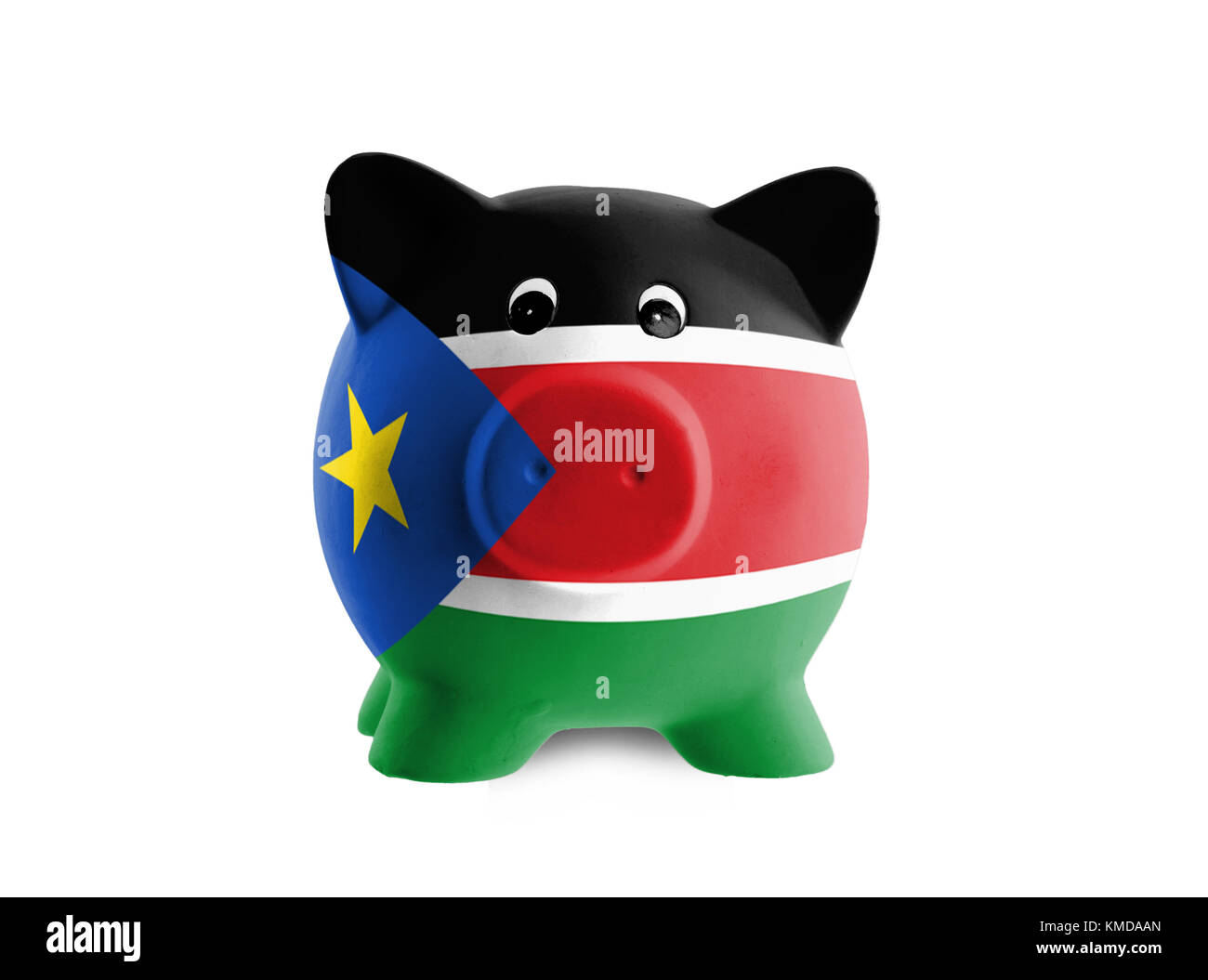 Ceramic piggy bank with painting of national flag, South Sudan Stock Photo