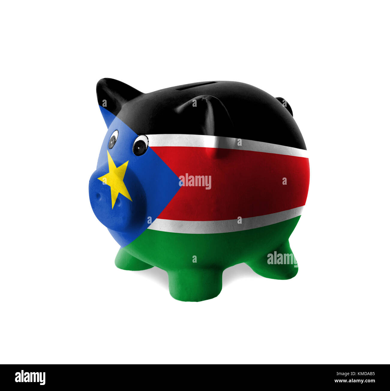 Ceramic piggy bank with painting of national flag, South Sudan Stock Photo