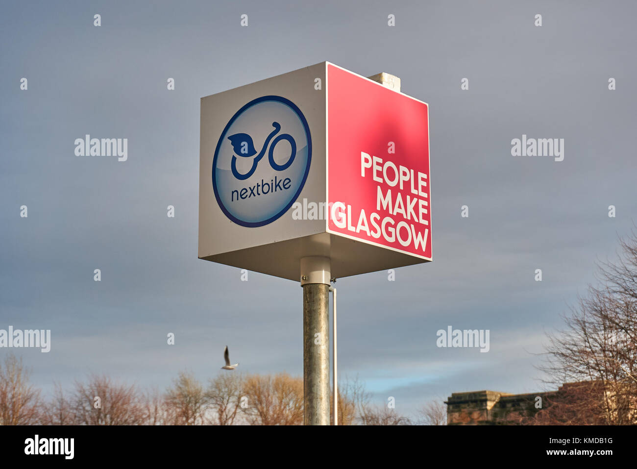 Glasgow, UK - 1 December 2017 : A city network of hire bikes, Nextbike is increasingly popular amongst the citizens of Glasgow, providing a cheap and  Stock Photo
