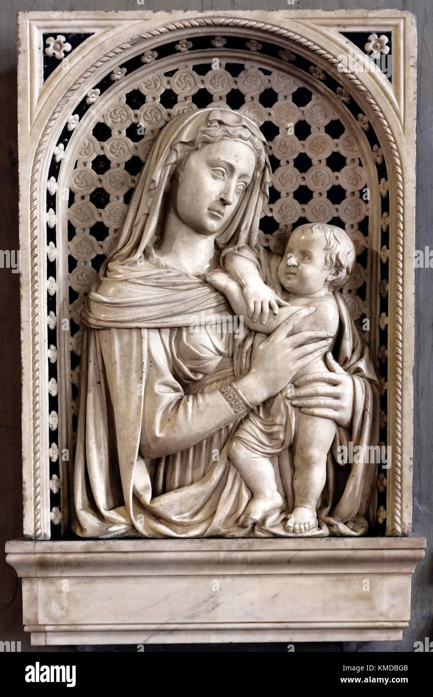 Madonna with child, Michelozzo di Bartolomeo Michelozzi (1396–1472 ) National Museum of Bargello, The Bargello, Palazzo del Bargello, Florence, Italy. Stock Photo